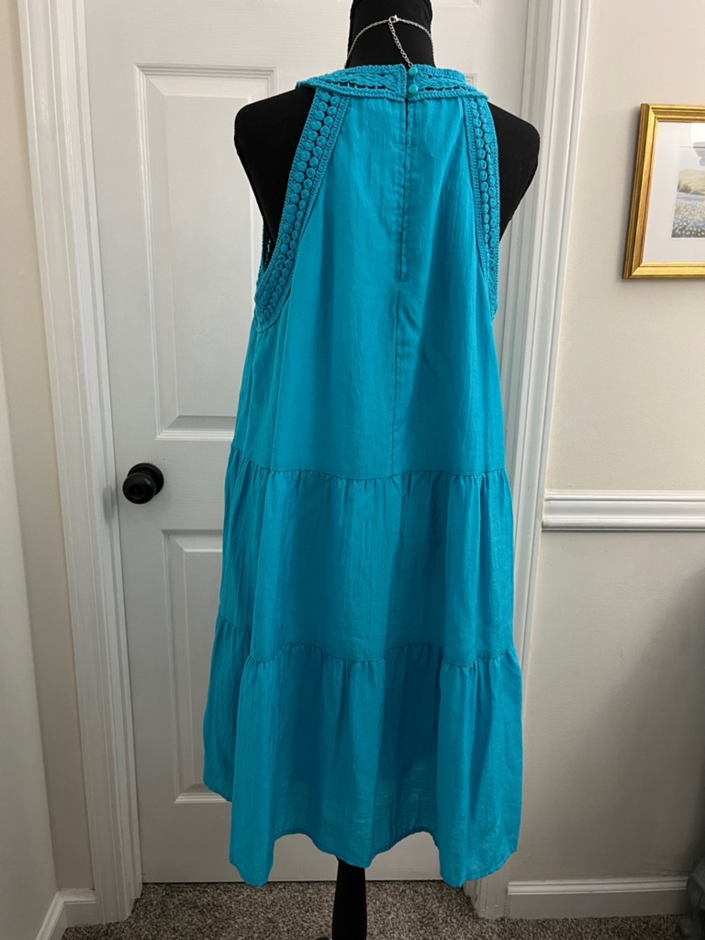 Sleeveless Turquoise Crochet Yoke Midi Dress - Women - Picture 5 of 8